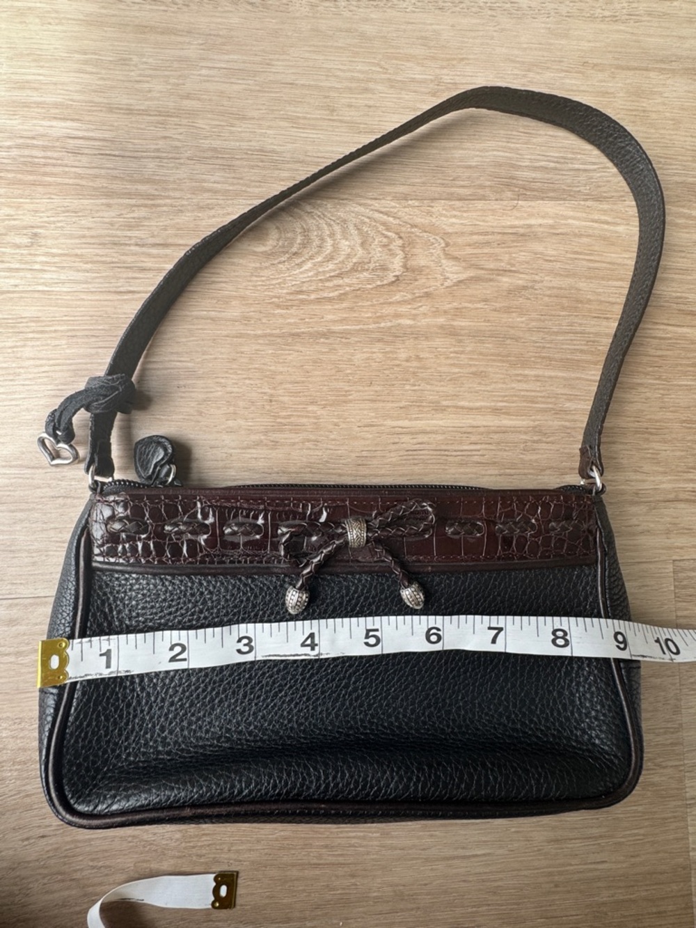 Y2K Vintage Brighton Small Black and Dark Brown Grainy Leather Shoulder Bag - Picture 2 of 12